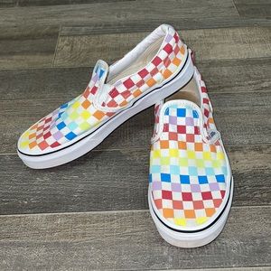 Rainbow Checkered Slip On Vans